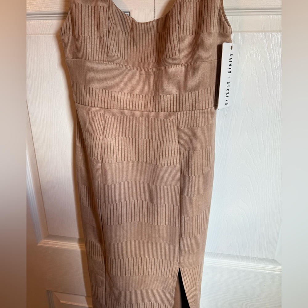 Tan Ribbed Midi Dress - Picture 2 of 5